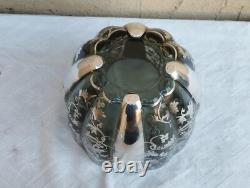 Vase Art Nouveau Américain En Verre Fumé Avec Décorations Argent Titulaire 925