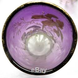 Vase Art Nouveau Aux Iris, Verre Prune Emaille Legras Montjoye