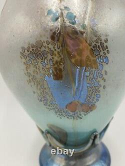 Vase Art Nouveau Bernard Aconito En Verre Soufflé Et Inclusions Irisées XXeme