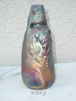 Vase Art Nouveau Ceramique De Montieres Irise Reflets Metalliques 1900 J. Barol