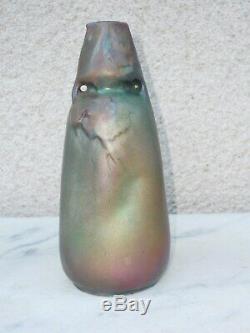 Vase Art Nouveau Ceramique De Montieres Irise Reflets Metalliques 1900 J. Barol
