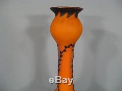 Vase Art Nouveau En Pte De Verre Signé Richard Décor Criquets/ Etling Richard