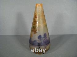 Vase Art Nouveau Epoque 1900 Verre Peint Émaillé Signé Leune/ Verrerie De Leune