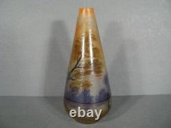Vase Art Nouveau Epoque 1900 Verre Peint Émaillé Signé Leune/ Verrerie De Leune