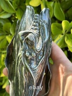 Vase & Art Nouveau & Femme Sortant D'un Épis De Mais & Métal Argenté