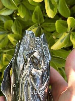 Vase & Art Nouveau & Femme Sortant D'un Épis De Mais & Métal Argenté