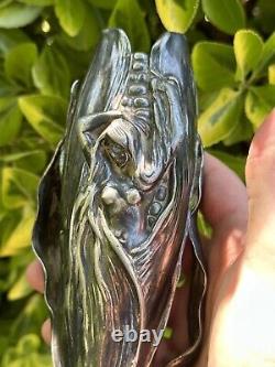 Vase & Art Nouveau & Femme Sortant D'un Épis De Mais & Métal Argenté