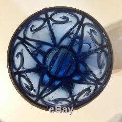 Vase Art Nouveau (Fer forgé Majorelle) verre bleu 1920-1930
