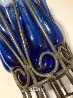 Vase Art Nouveau (Fer forgé Majorelle) verre bleu 1920-1930