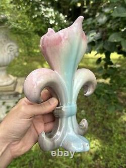 Vase Art Nouveau Fleur De Lys En Céramique & Royaliste & France