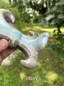 Vase Art Nouveau Fleur De Lys En Céramique & Royaliste & France