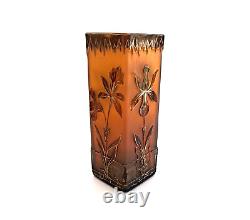 Vase Art Nouveau Iris verre de Bohême gravé à l'acide Harrachov Jugendstil 1900