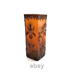 Vase Art Nouveau Iris verre de Bohême gravé à l'acide Harrachov Jugendstil 1900