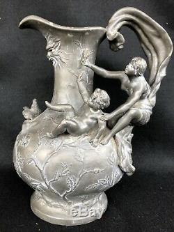 Vase Art Nouveau Signé Ch. Perron Étain Pot Pichet 1900 XIXe, XXe Vaso Liberty