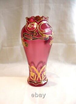 Vase Art Nouveau Verre Emaille Doré Jugendstil 1900