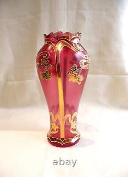 Vase Art Nouveau Verre Emaille Doré Jugendstil 1900