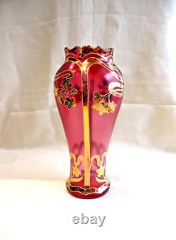 Vase Art Nouveau Verre Emaille Doré Jugendstil 1900