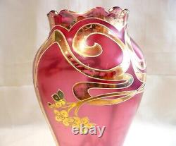 Vase Art Nouveau Verre Emaille Doré Jugendstil 1900