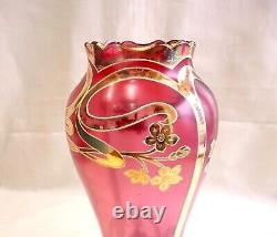 Vase Art Nouveau Verre Emaille Doré Jugendstil 1900