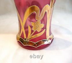 Vase Art Nouveau Verre Emaille Doré Jugendstil 1900