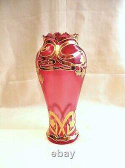 Vase Art Nouveau Verre Emaille Doré Jugendstil 1900