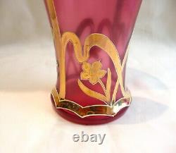 Vase Art Nouveau Verre Emaille Doré Jugendstil 1900