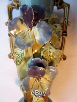 Vase Art Nouveau, céramique barbotine les PENSEES, Onnaing ou De Bruyne