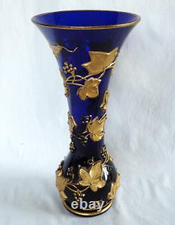 Vase Art Nouveau cristal de Baccarat bleu cobalt
