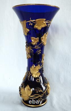 Vase Art Nouveau cristal de Baccarat bleu cobalt