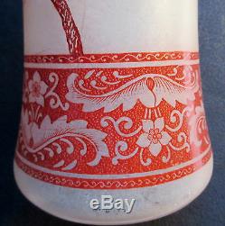 Vase Art Nouveau émaillé LEGRAS décor Rubis, Oiseaux perchés
