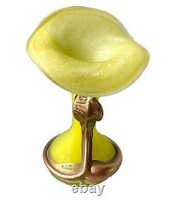 Vase Art Nouveau en Pâte de Verre & monture Bronze Fleur Serpent signé Mady