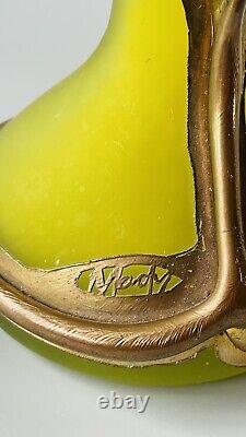 Vase Art Nouveau en Pâte de Verre & monture Bronze Fleur Serpent signé Mady