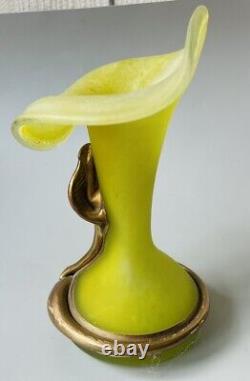 Vase Art Nouveau en Pâte de Verre & monture Bronze Fleur Serpent signé Mady