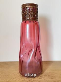 Vase Art Nouveau en verre Irisé Rose Loetz Kralik Chardons jugendstil