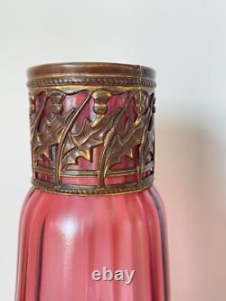 Vase Art Nouveau en verre Irisé Rose Loetz Kralik Chardons jugendstil