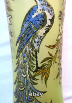 Vase Art Nouveau pâte de verre ouraline émaillé Legras signé LEG LE PAON