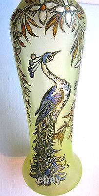 Vase Art Nouveau pâte de verre ouraline émaillé Legras signé LEG LE PAON