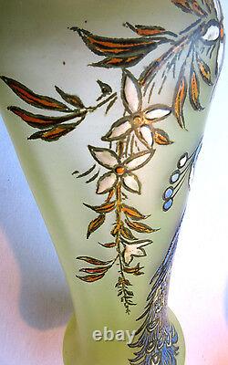 Vase Art Nouveau pâte de verre ouraline émaillé Legras signé LEG LE PAON