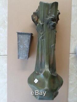 Vase-Art Nouveau-régule-Sculpture-visage féminin signé Floran-Francesco Flora