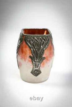 Vase Art Nouveau verre marmoréen & étain style Schneider Muller Daum Delatte