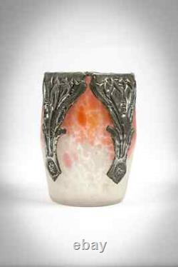 Vase Art Nouveau verre marmoréen & étain style Schneider Muller Daum Delatte