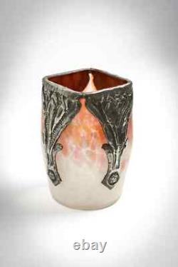 Vase Art Nouveau verre marmoréen & étain style Schneider Muller Daum Delatte