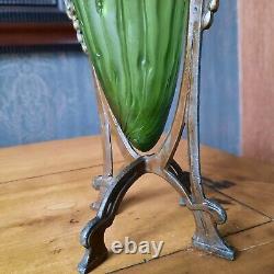 Vase Art Nouveau verre soufflé et fer forgé