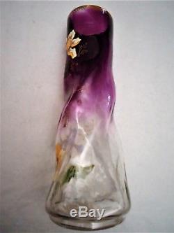 Vase Art Nouveau violine et Or, émaillé LEGRAS fleurs + graminées