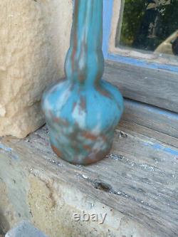 Vase Art nouveaux en pate de verre Soliflore marbré marmoréen signé Jouvray