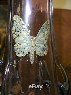 Vase Auguste JEAN émaillé de papillons et insectes art nouveau