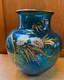 Vase Boule Art Nouveau Verre Emaille Bleu Venitien Et Decor Floral Au Heron