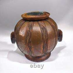 Vase Boule D'après Gustave Serrurier-Bovy En Cuivre Martelé-Bois Art Nouveau