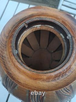Vase Boule D'après Gustave Serrurier-Bovy En Cuivre Martelé-Bois Art Nouveau