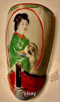 Vase Bouquetière Murale art nouveau céramique japonisante Femme Geisha Japon